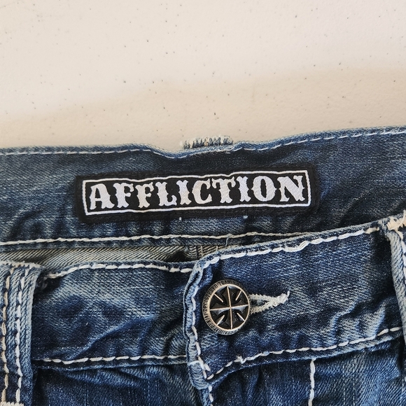 Men's Affliction Jeans Cooper Relaxed Bootcut Size 40x34 Dark Distressed Y2K - Picture 5 of 12